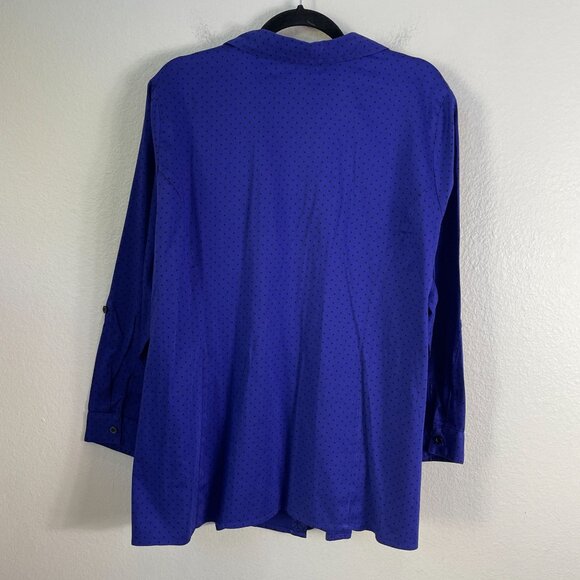 Catherines Womens Plus 2X Purple Button Up Shirt Polka Dot Roll Tab Sleeve Top - Picture 11 of 11